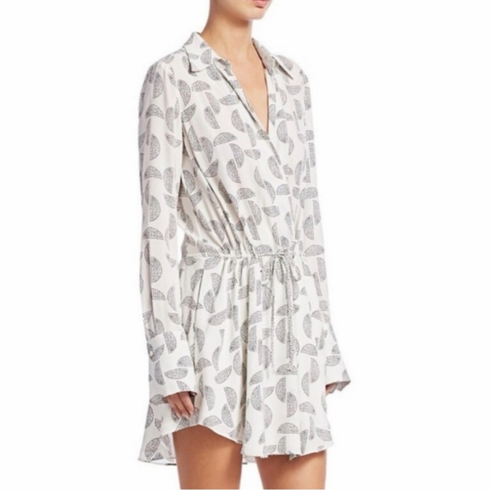 A.L.C Isobel Silk Mini Dress Geometric Pattern White Black Quiet Luxury Wrap 6